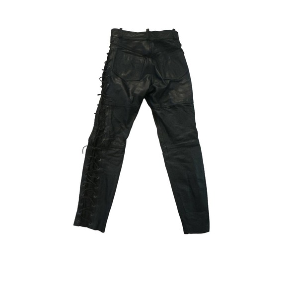 Vintage 32x30 Jinglers Black Genuine Leather Motorcycle Pant Touring Lace-Up - Picture 4 of 9